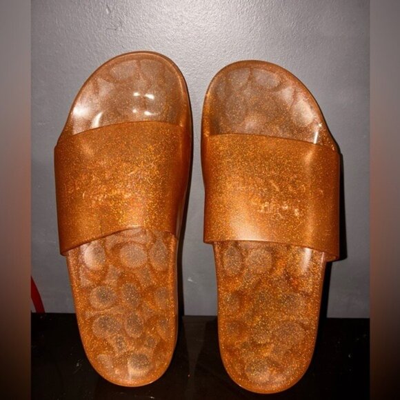 Coach Sparkling Ulyssa Gold Slide Sandals Size 7 - Picture 2 of 8